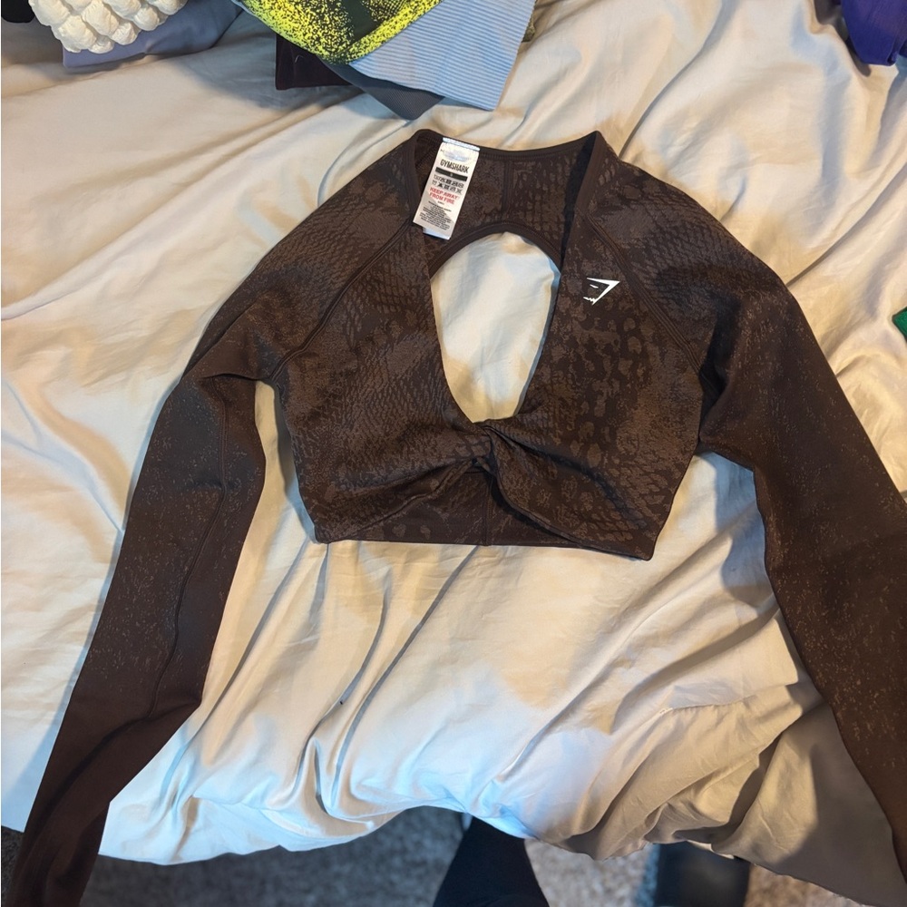 Brown Long Sleeve Crop Top